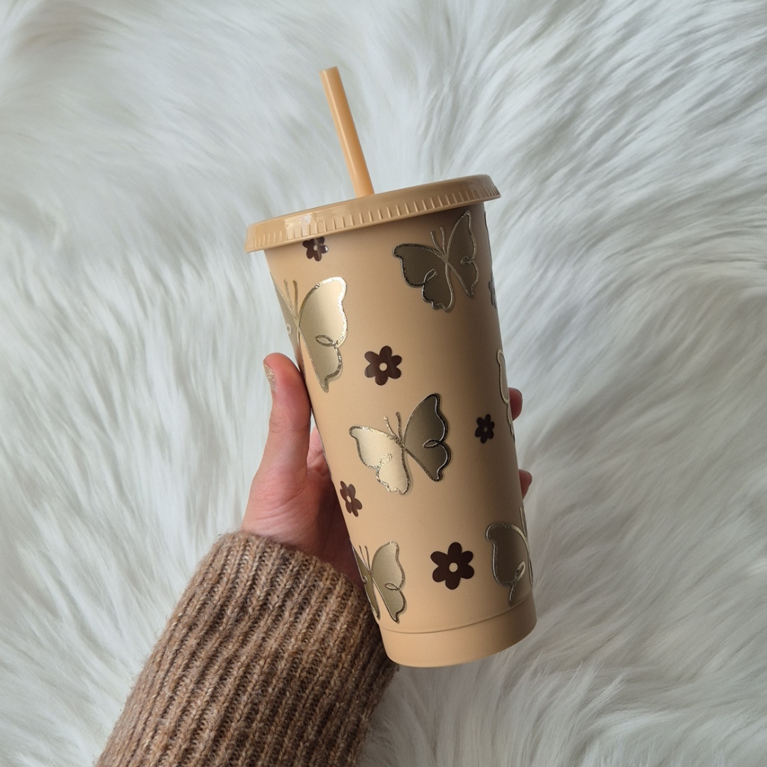 Butterfly 24oz Cold Cup With Straw & Lid