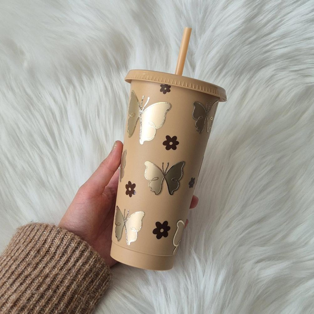 Butterfly 24oz Cold Cup With Straw & Lid