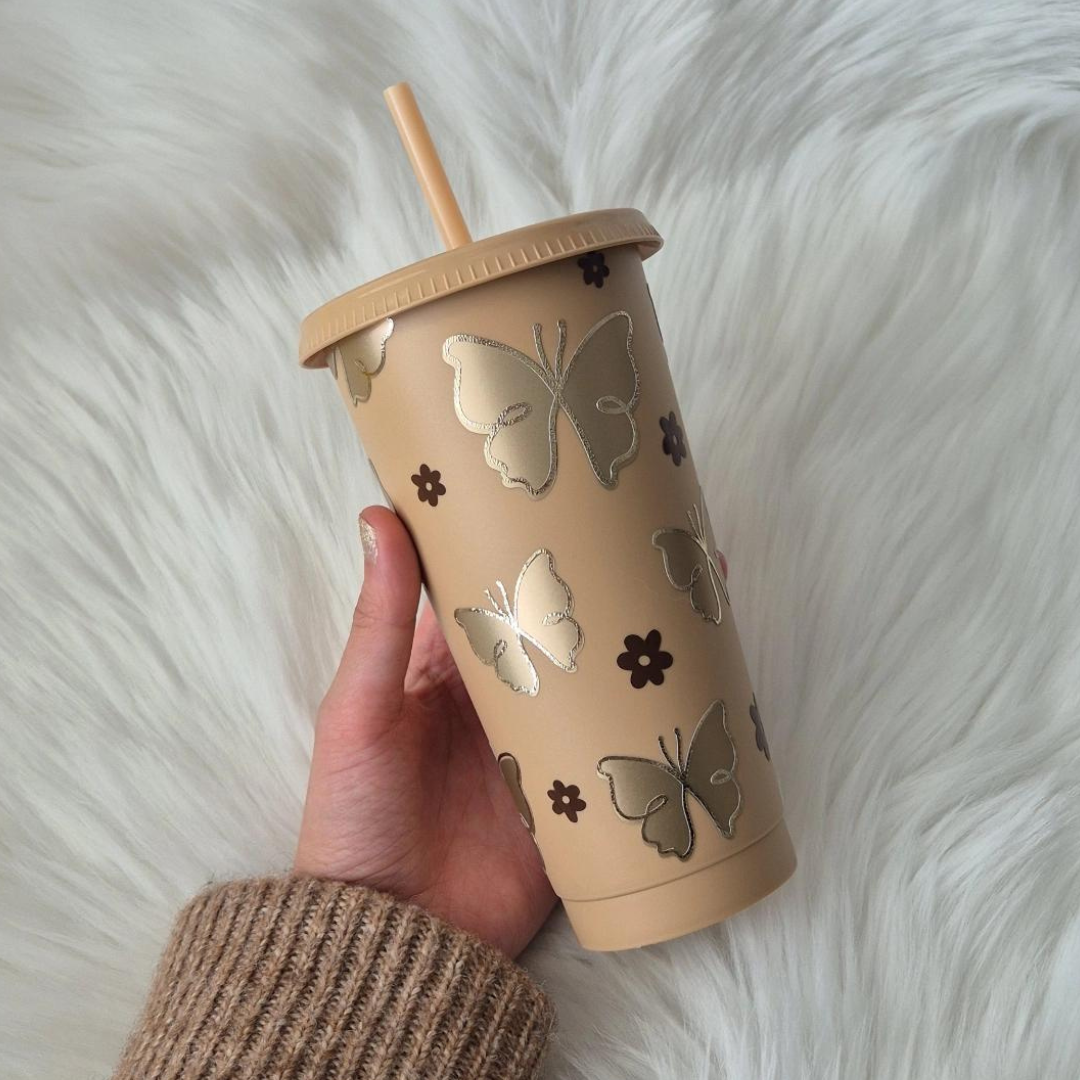 Butterfly 24oz Cold Cup With Straw & Lid