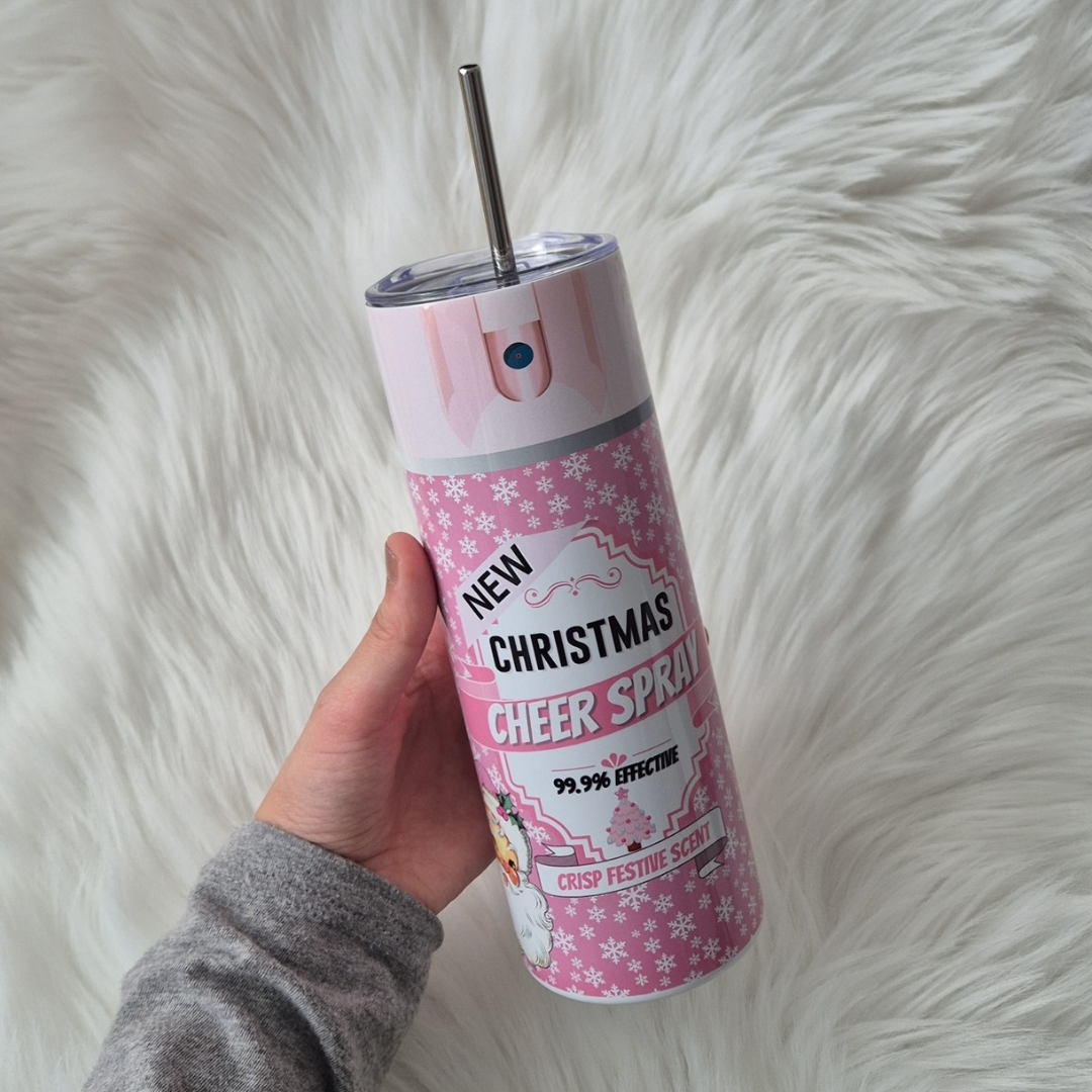 Christmas Cheer Spray Tumbler Stainless Steel With Straw