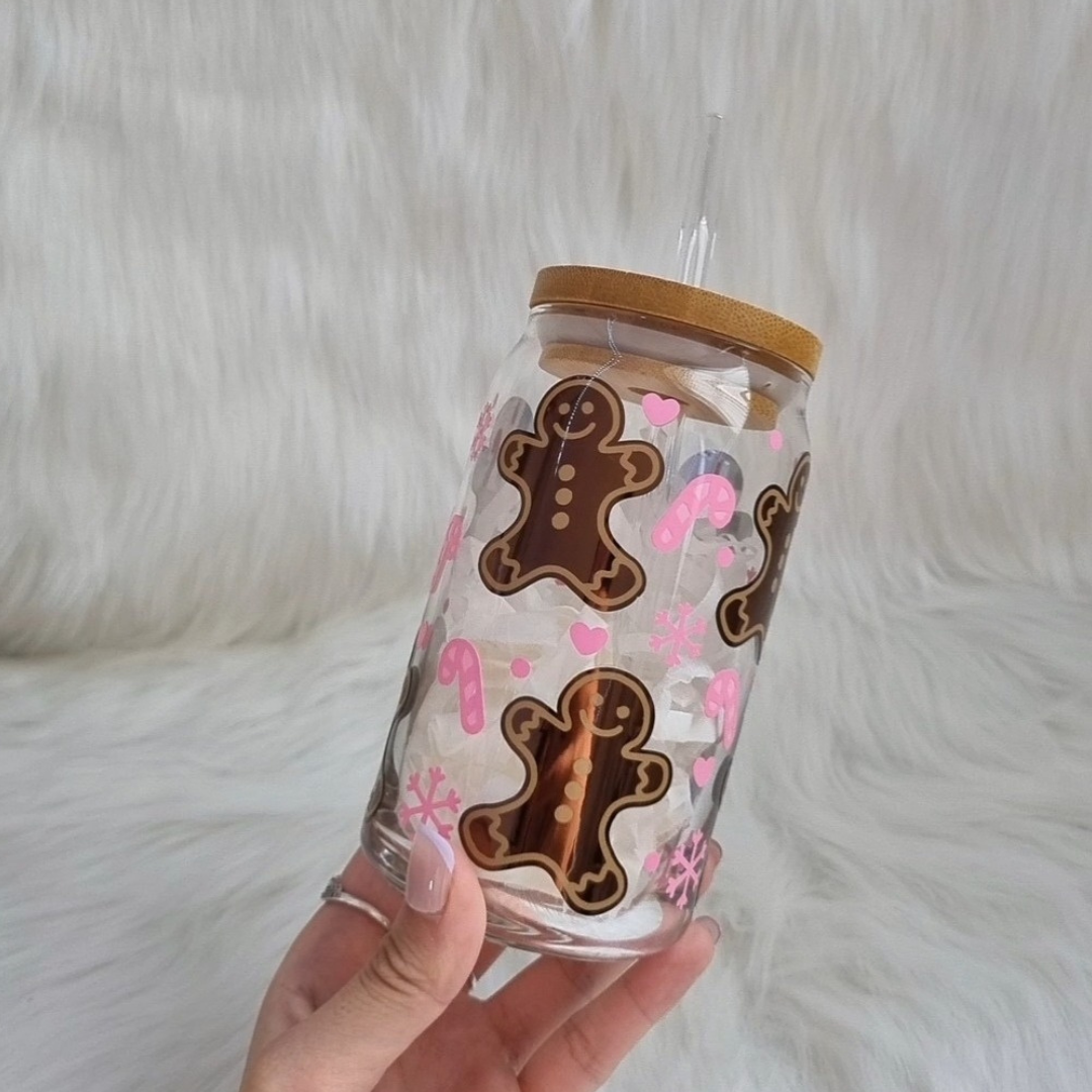 Christmas Gingerbread Glass Can Cup