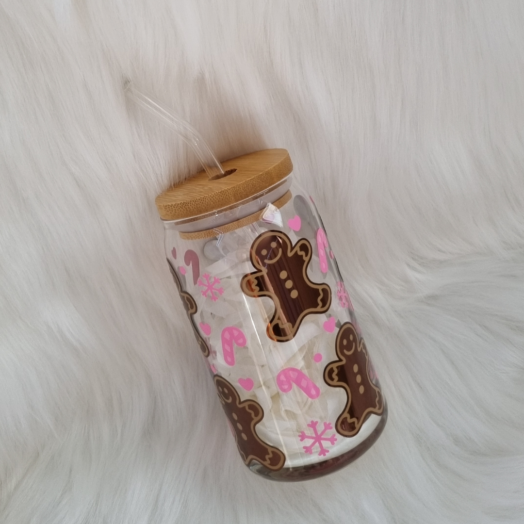 Christmas Gingerbread Glass Can Cup