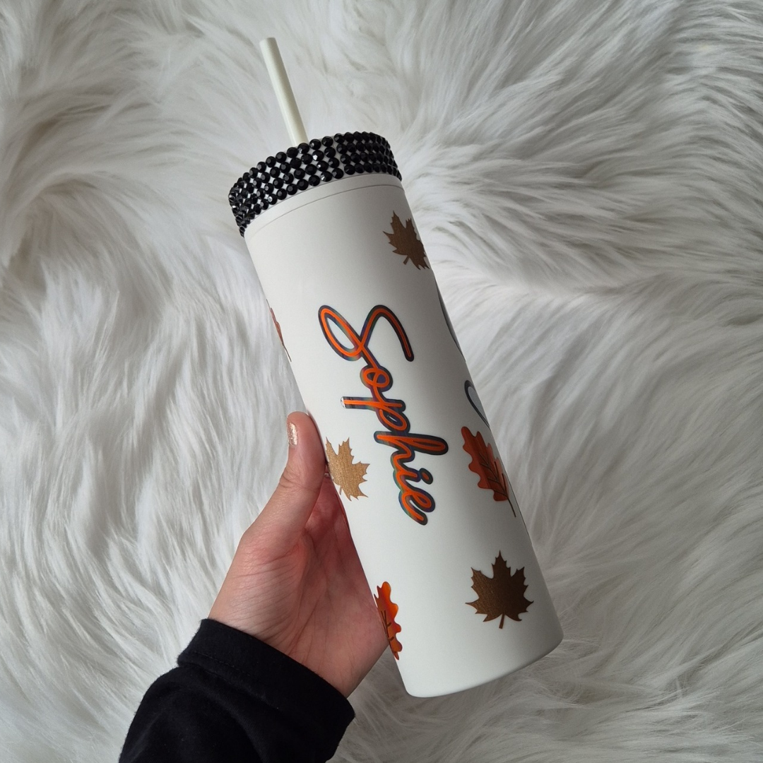 Disney Minnie Mouse Ghost Tumbler With Autumn Leaves