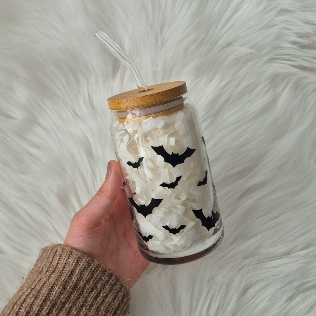 Halloween Bats Glass Can Cup