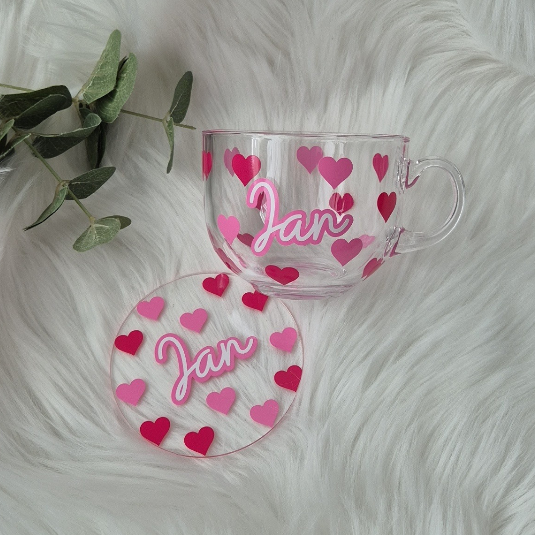 Heart Glass Mug & Coaster