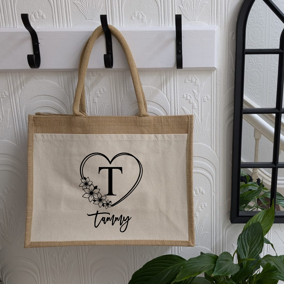 Personalised Heart Monogram Tote Bag