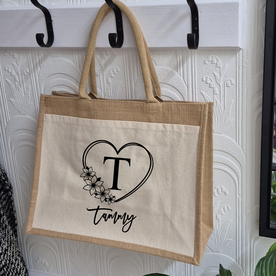 Personalised Heart Monogram Tote Bag