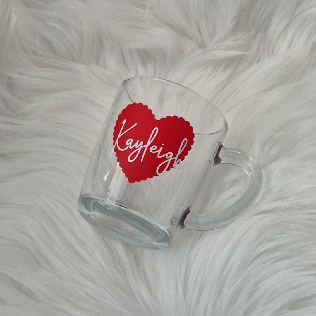 Valentines Bear Keyring & Heart Glass Mug Gift Set