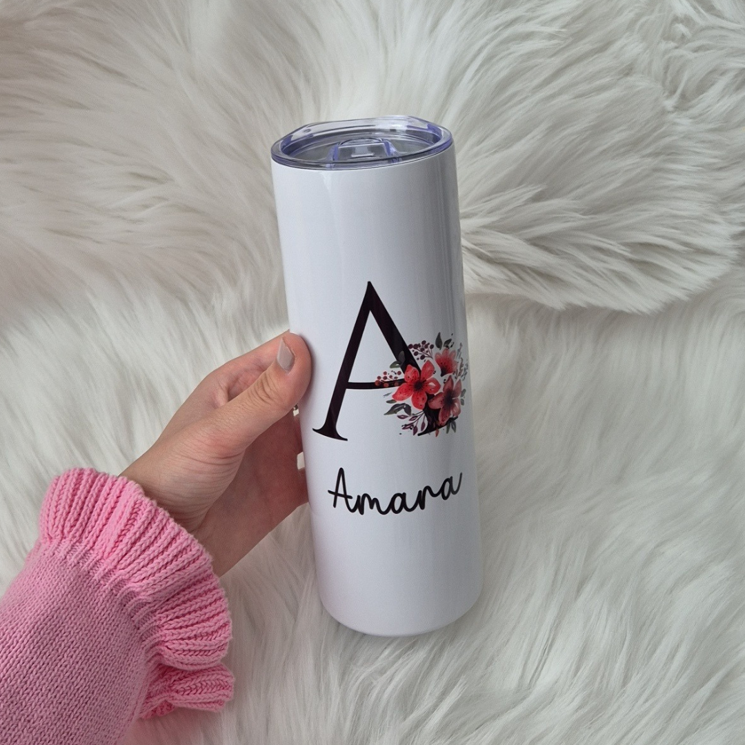 Personalised Floral Name Tumbler - Elegant Gift For Her
