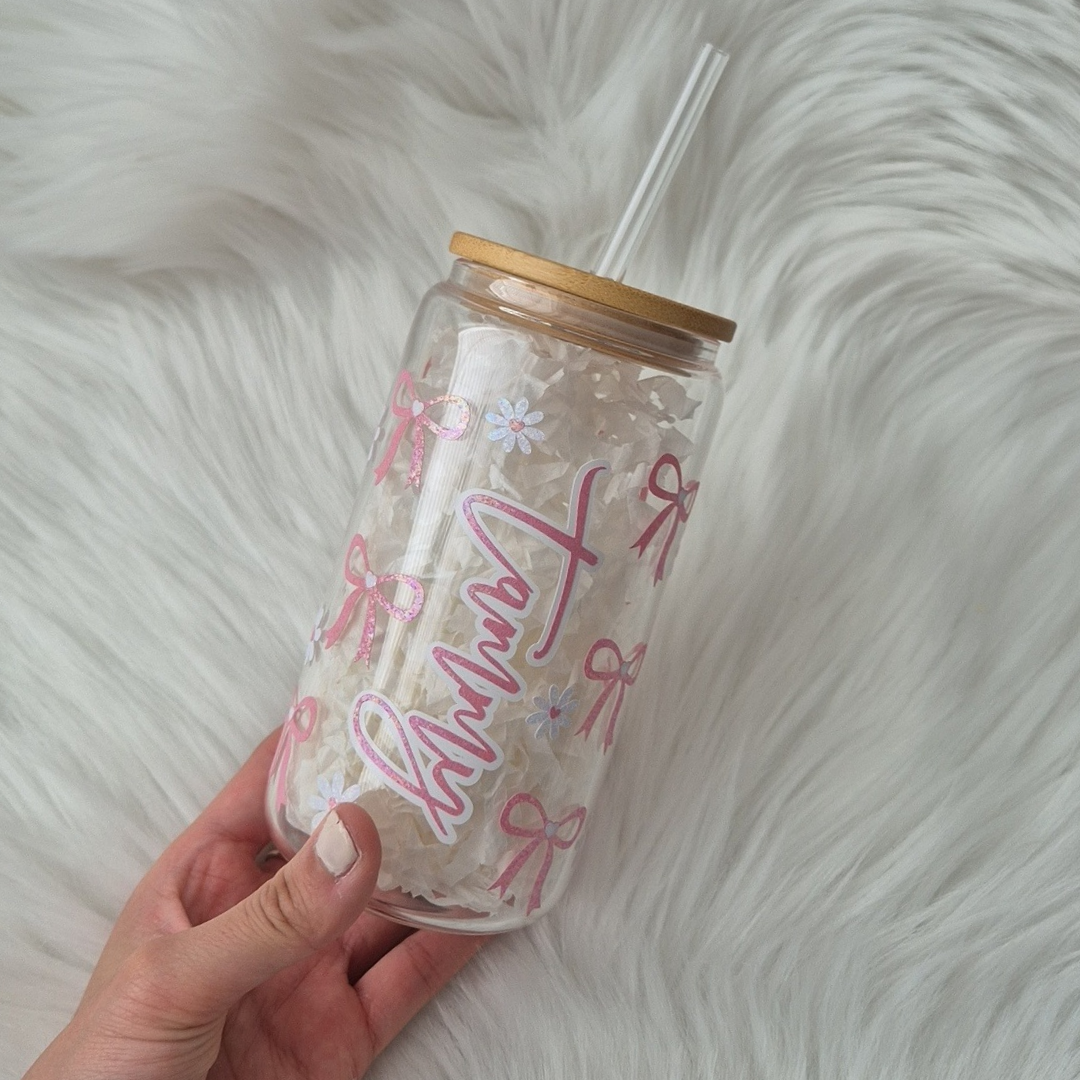 Coquette Bow Glass Can
