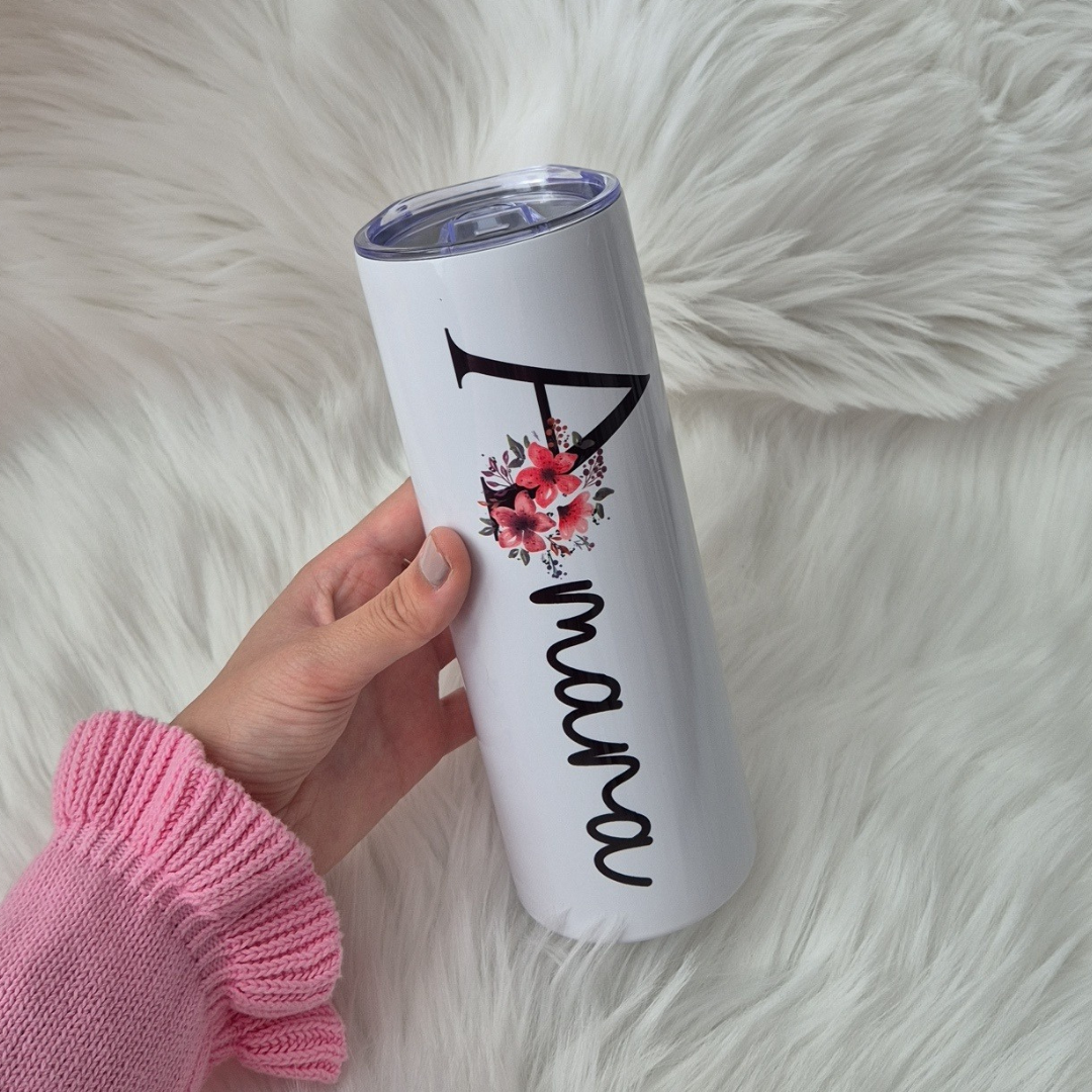 Personalised Floral Name Tumbler - Elegant Gift For Her