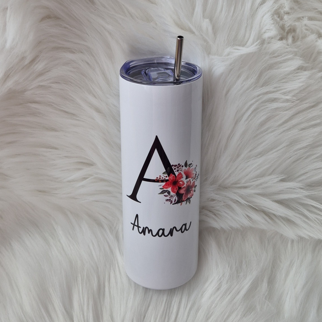 Personalised Floral Name Tumbler - Elegant Gift For Her