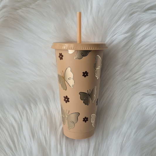 Butterfly 24oz Cold Cup With Straw & Lid | Cute Cups For Iced Coffee