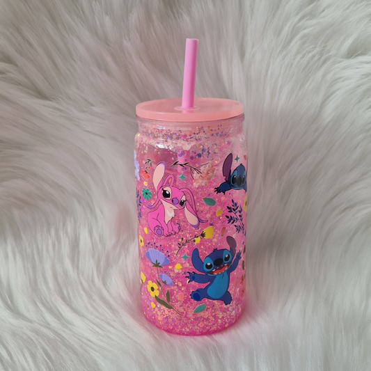 Stitch & Angel Glitter Tumbler Cup