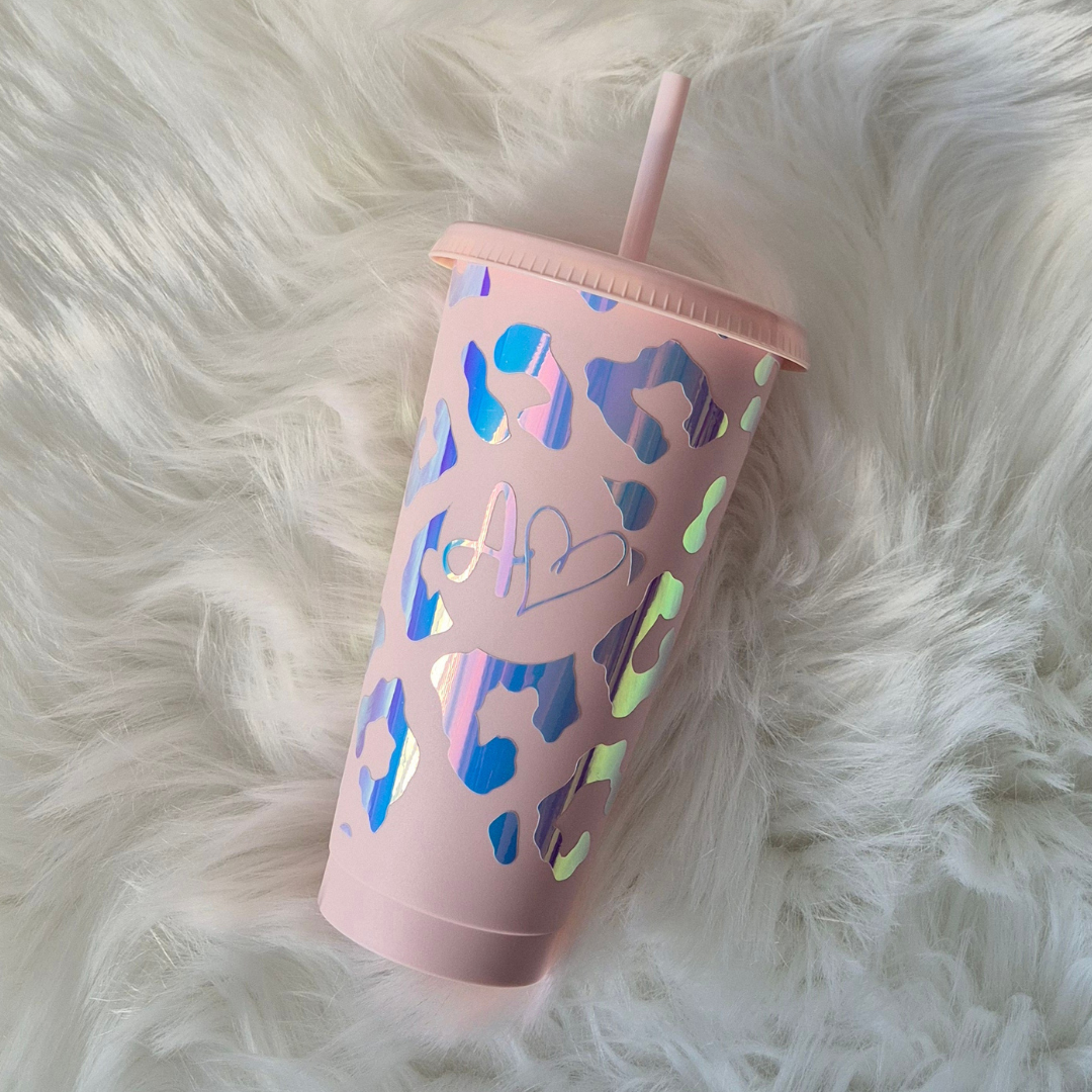 Holographic Leopard Print Tumbler With Initials