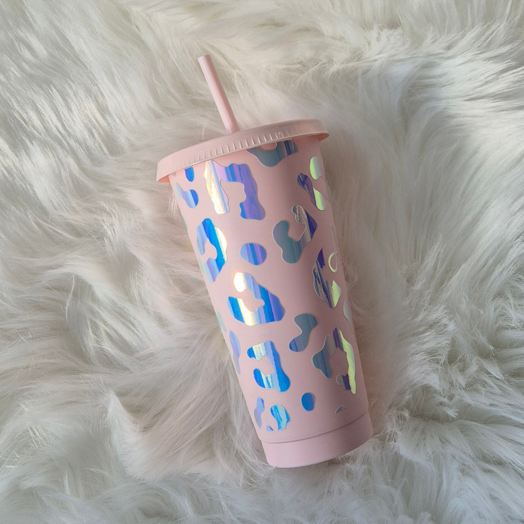 Holographic Leopard Print Tumbler With Initials