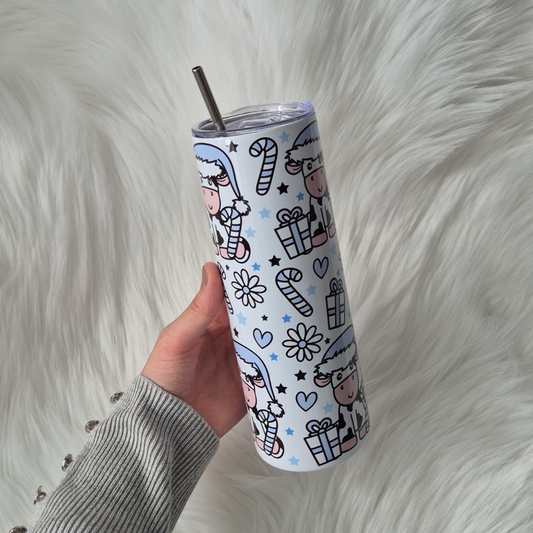 Blue Christmas Cow Tumbler