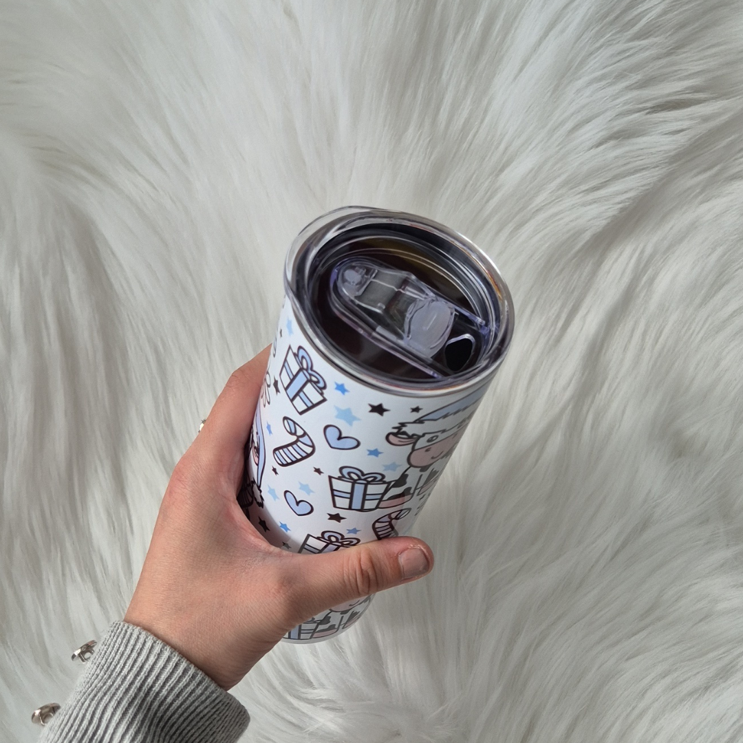 Blue Christmas Cow Tumbler