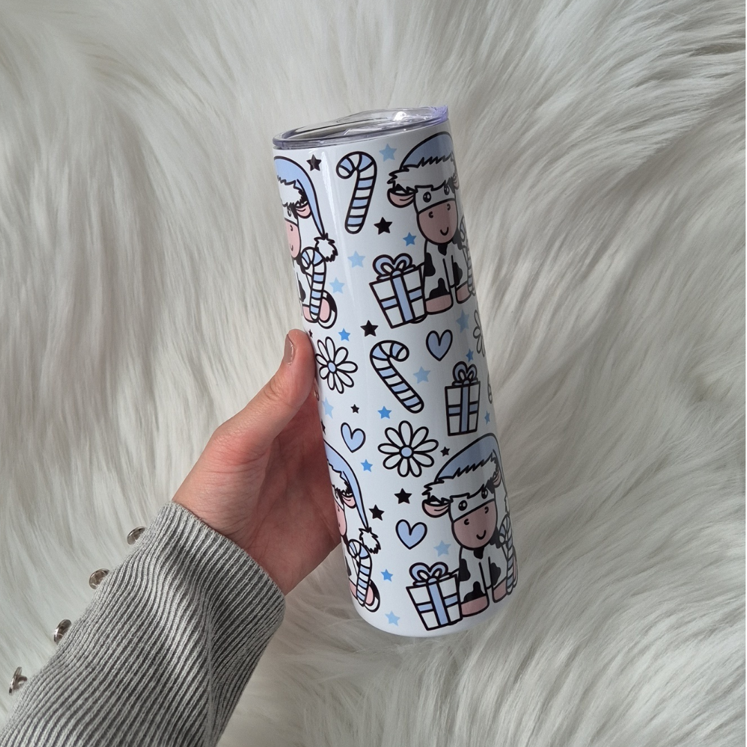 Blue Christmas Cow Tumbler