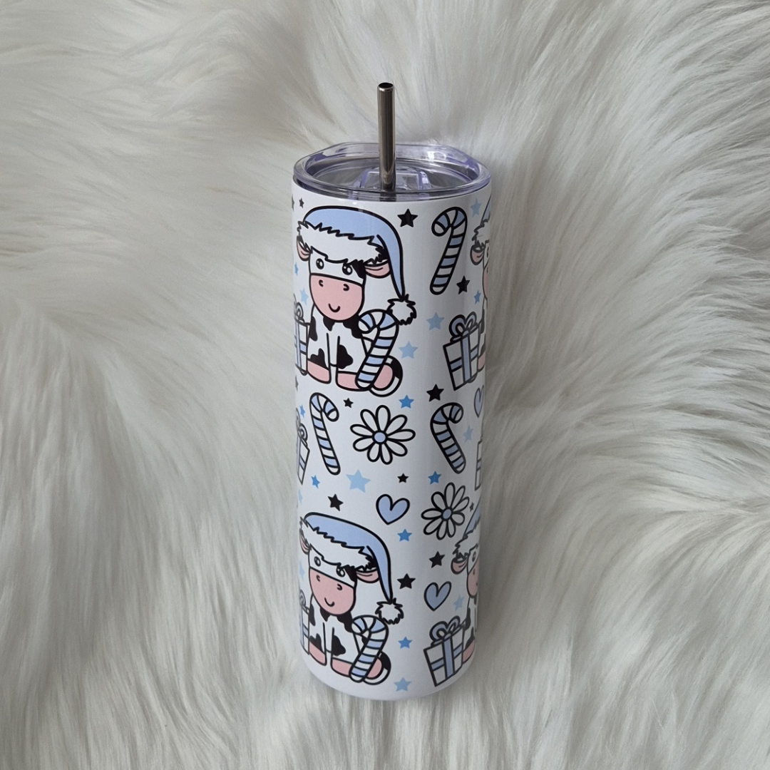 Blue Christmas Cow Tumbler
