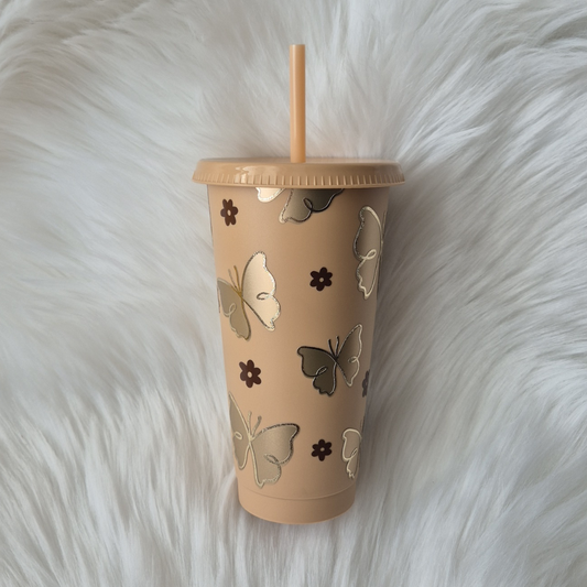 Butterfly 24oz Cold Cup With Straw & Lid 