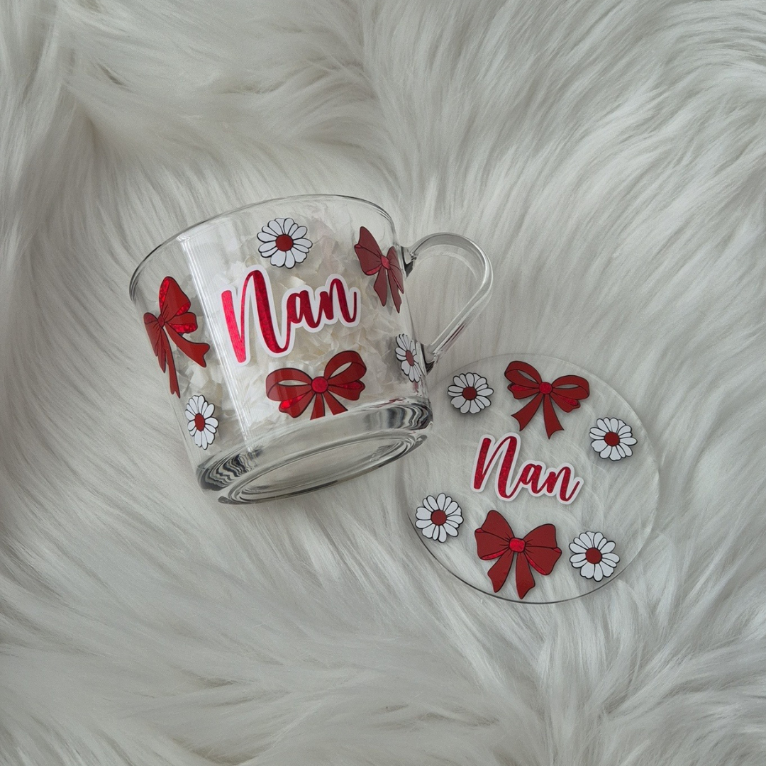 Daisy & bow glass mug