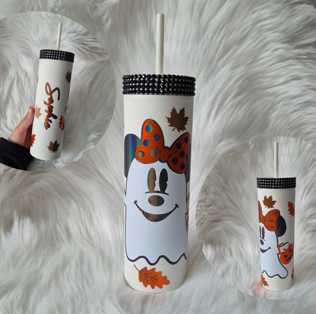 Disney Minnie Mouse Ghost Tumbler With Autumn Leaves