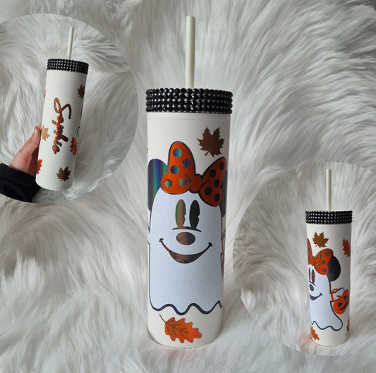 Disney Minnie Mouse Ghost Tumbler With Autumn Leaves