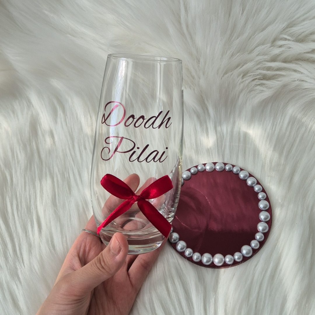 Doodh Pilai Wedding Glass & Decorative Coaster Set