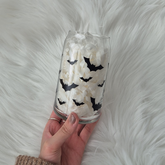 Halloween Bats Glass Can Cup