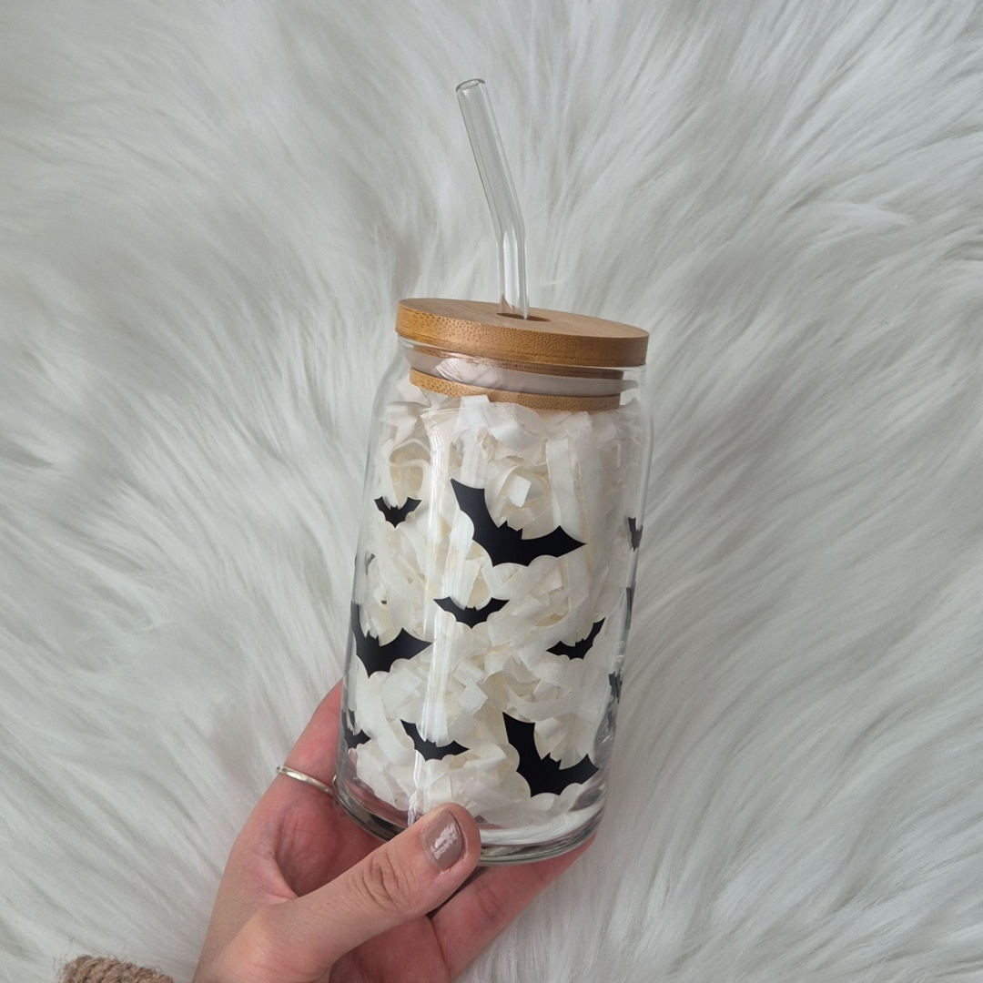 Halloween Bats Glass Can Cup