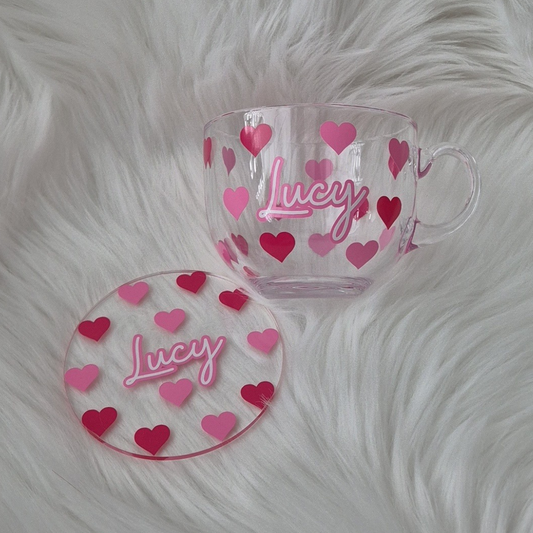 Heart Glass Mug & Coaster