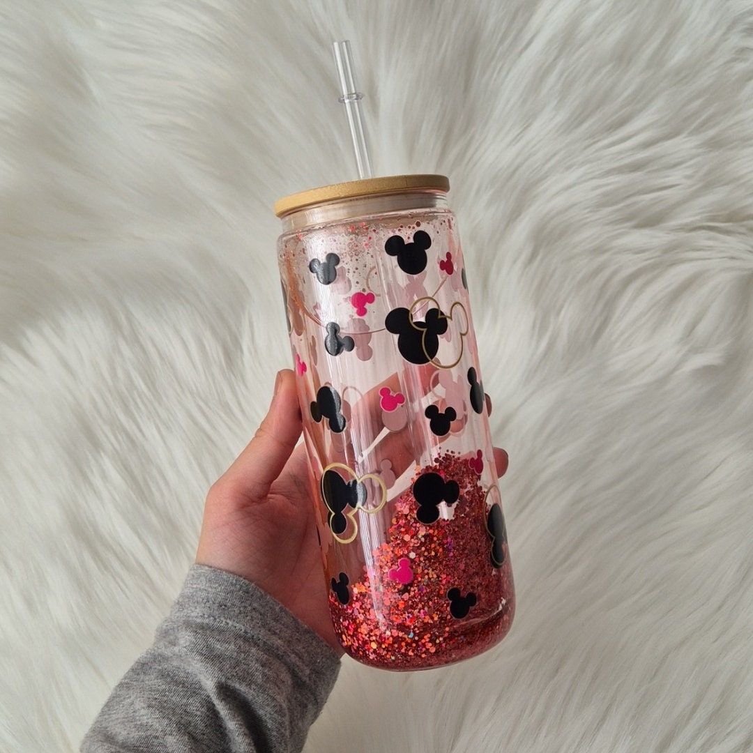 Mickey Heads Glass Glitter Snowglobe Tumbler