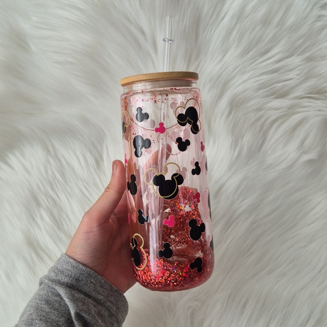 Mickey Heads Glass Glitter Snowglobe Tumbler