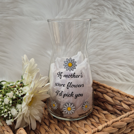 personalised glass vase gift for mother's day. Custom message for mum, nan, grandma, nanny, nana.
