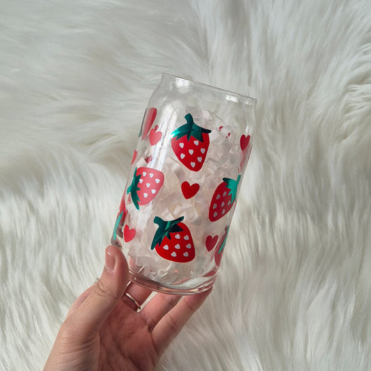 Strawberry Glass Can - Cute Iced Coffee Cup