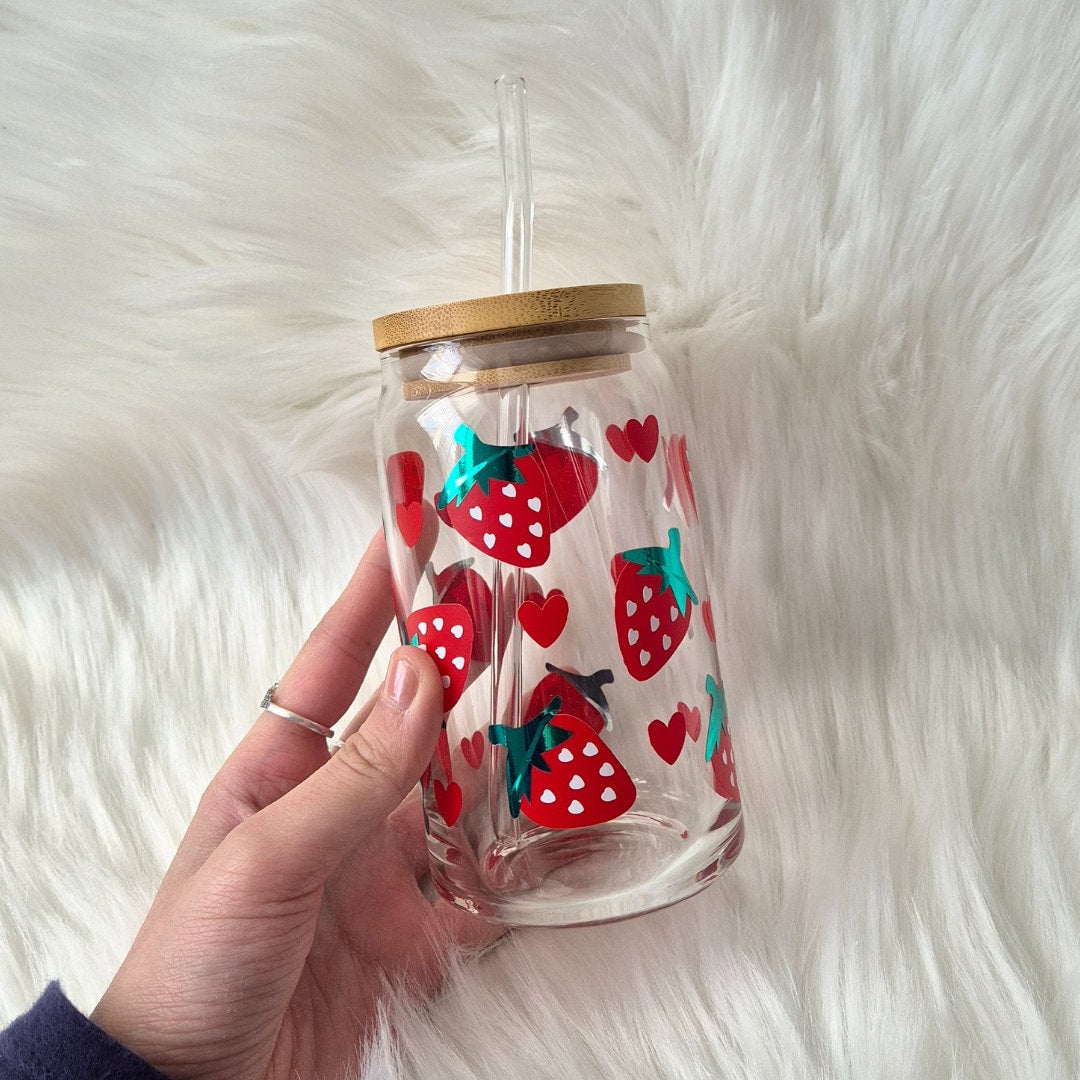 Strawberry Glass Can - Cute Iced Coffee Cup