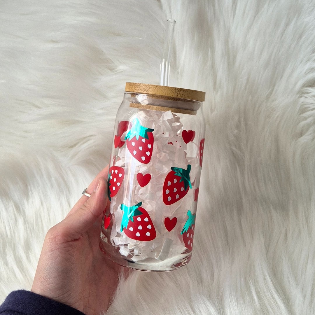 Strawberry Glass Can - Cute Iced Coffee Cup