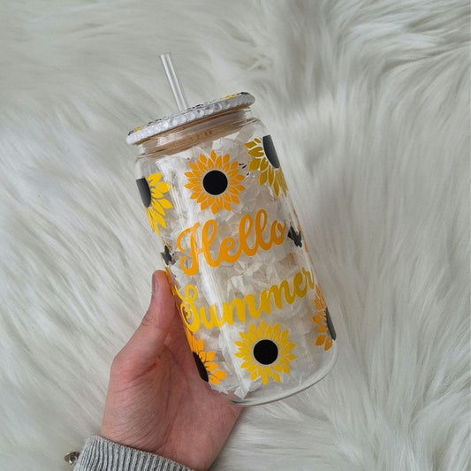 Sunflower Glass Can Cup - Summer Drinks Glass