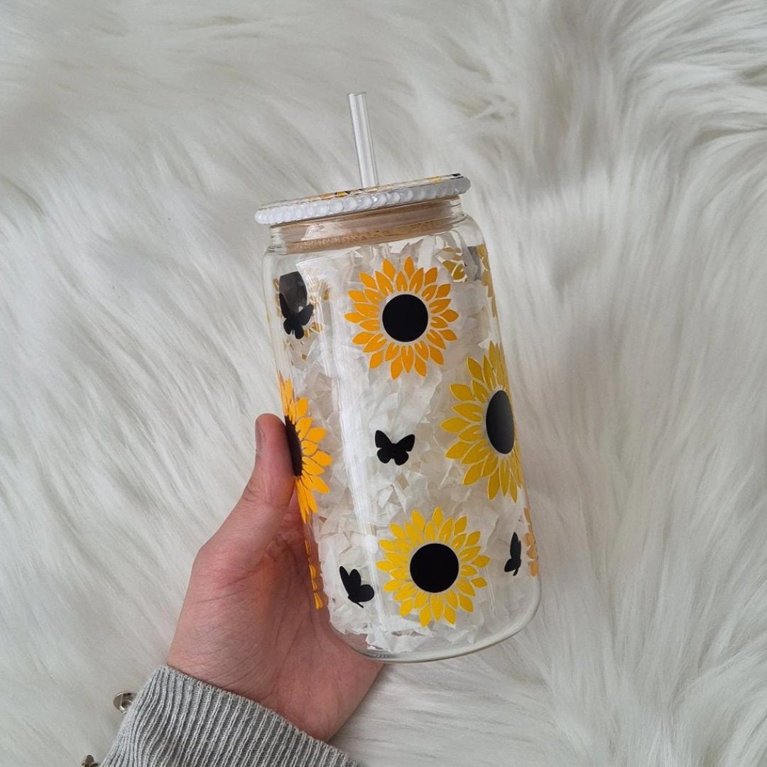 Sunflower Glass Can Cup - Summer Drinks Glass