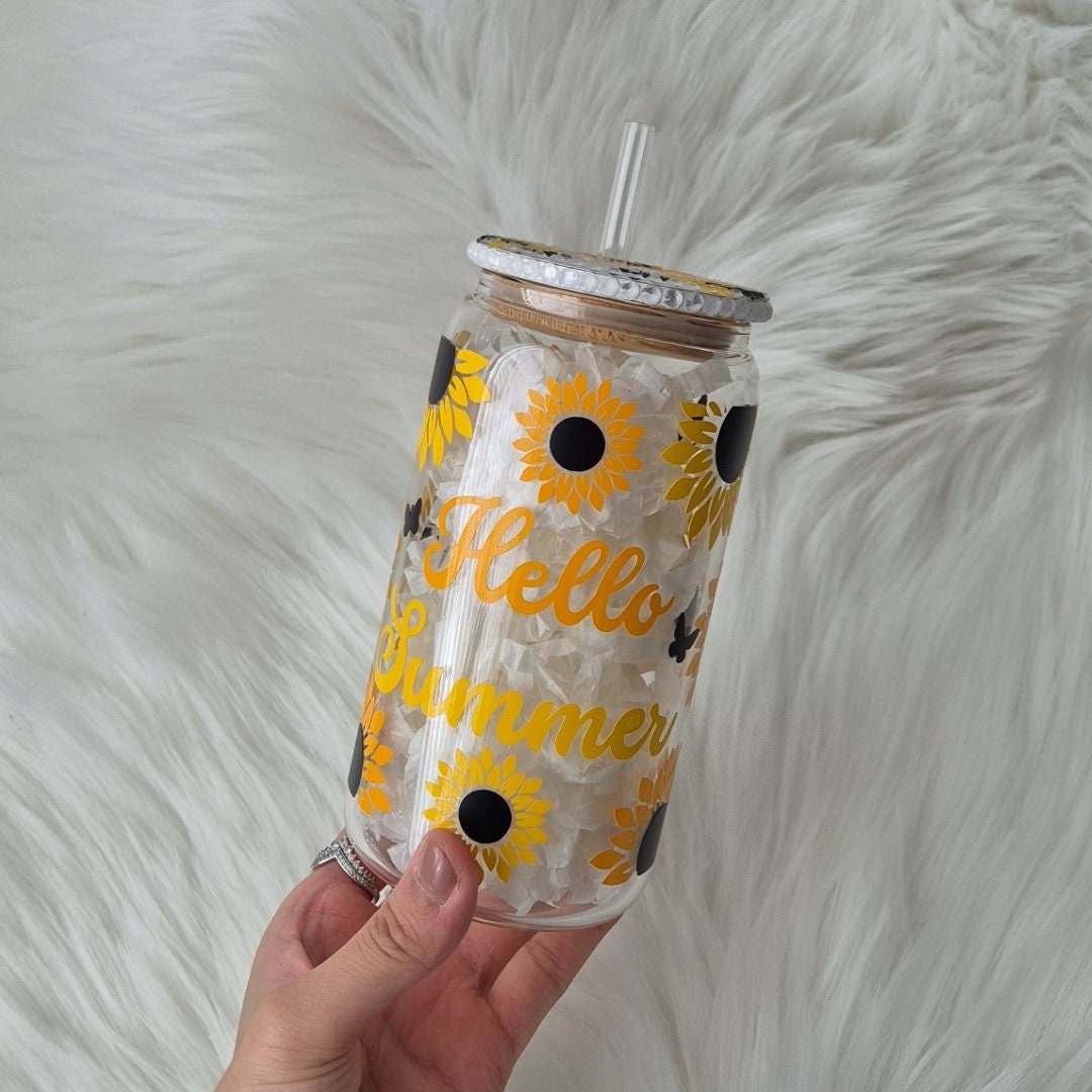 Sunflower Glass Can Cup - Summer Drinks Glass