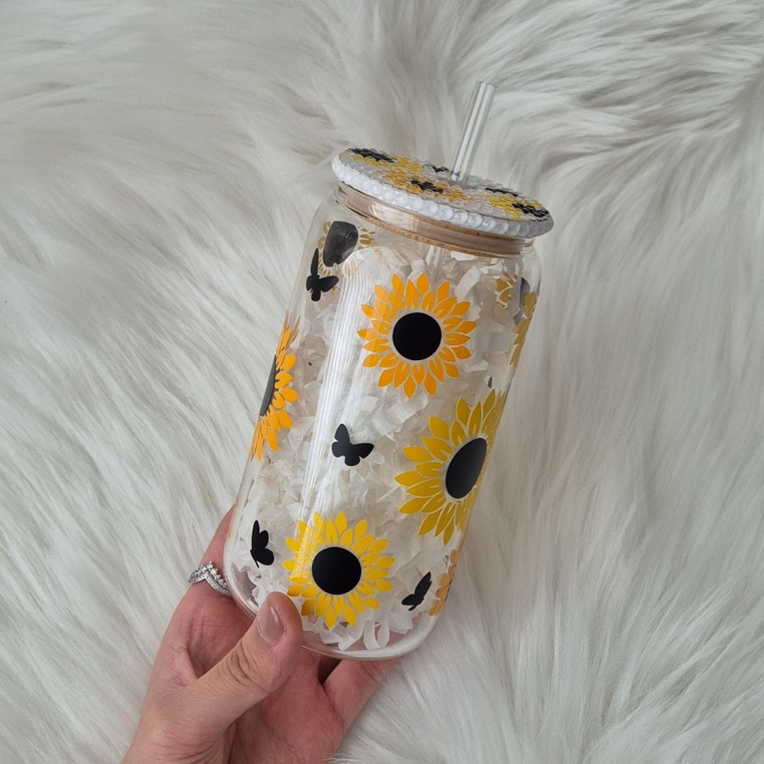 Sunflower Glass Can Cup - Summer Drinks Glass