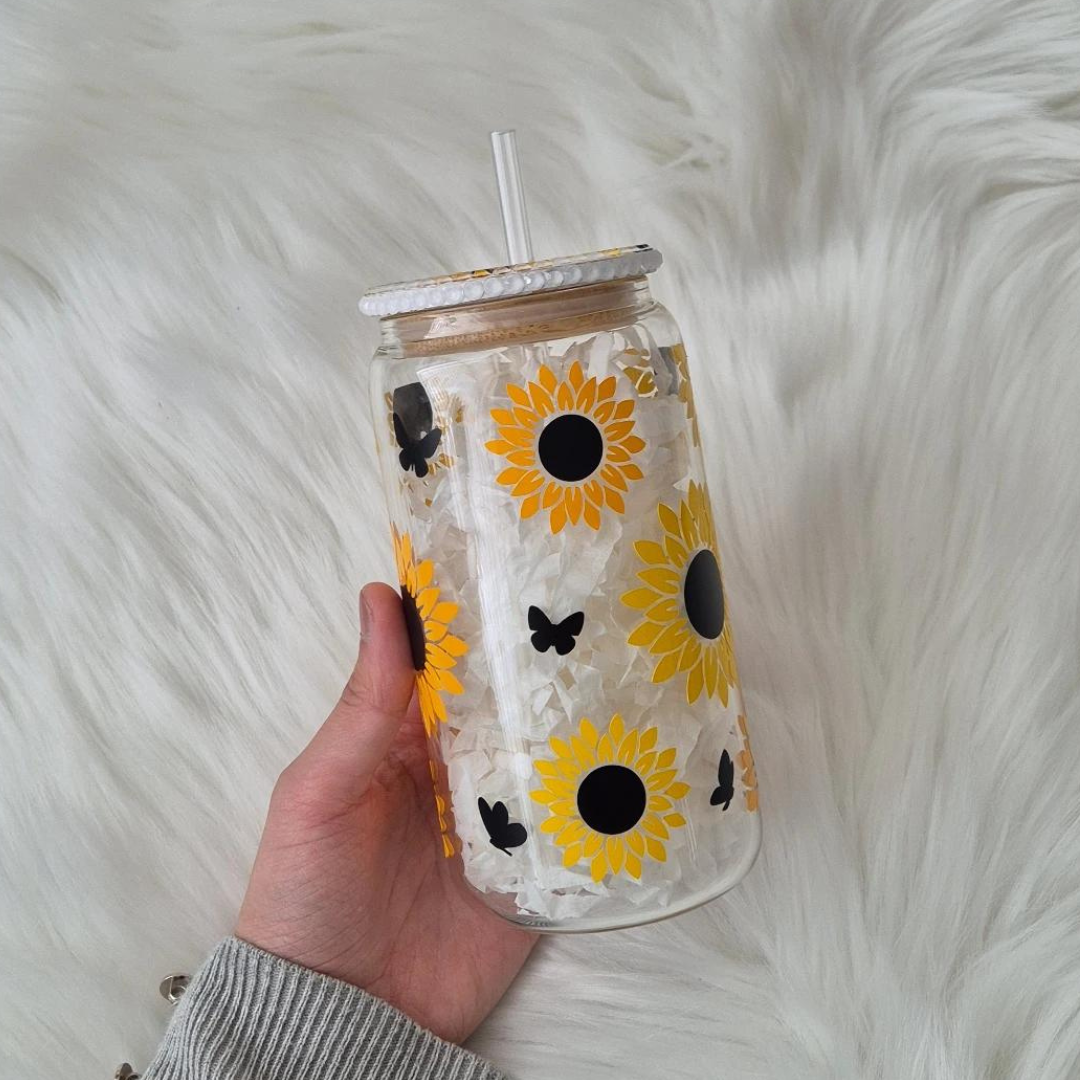 Sunflower Glass Can Cup - Summer Drinks Glass