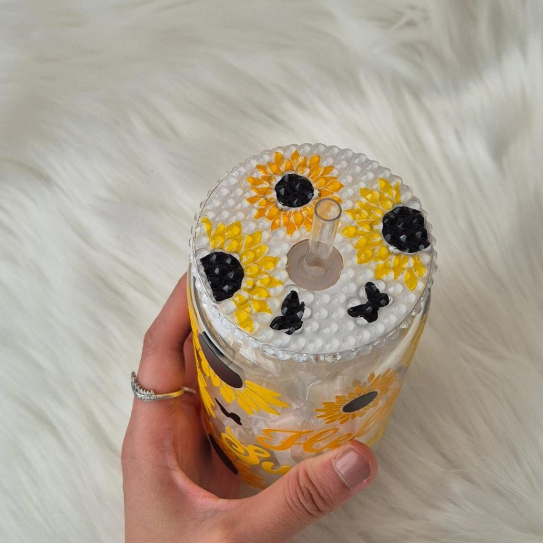 Sunflower Glass Can Cup - Summer Drinks Glass