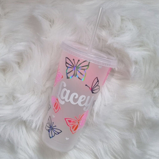 Holographic Butterfly Tumbler Personalised