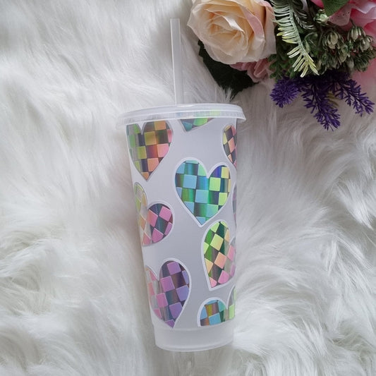 Retro Checkered Heart Tumbler