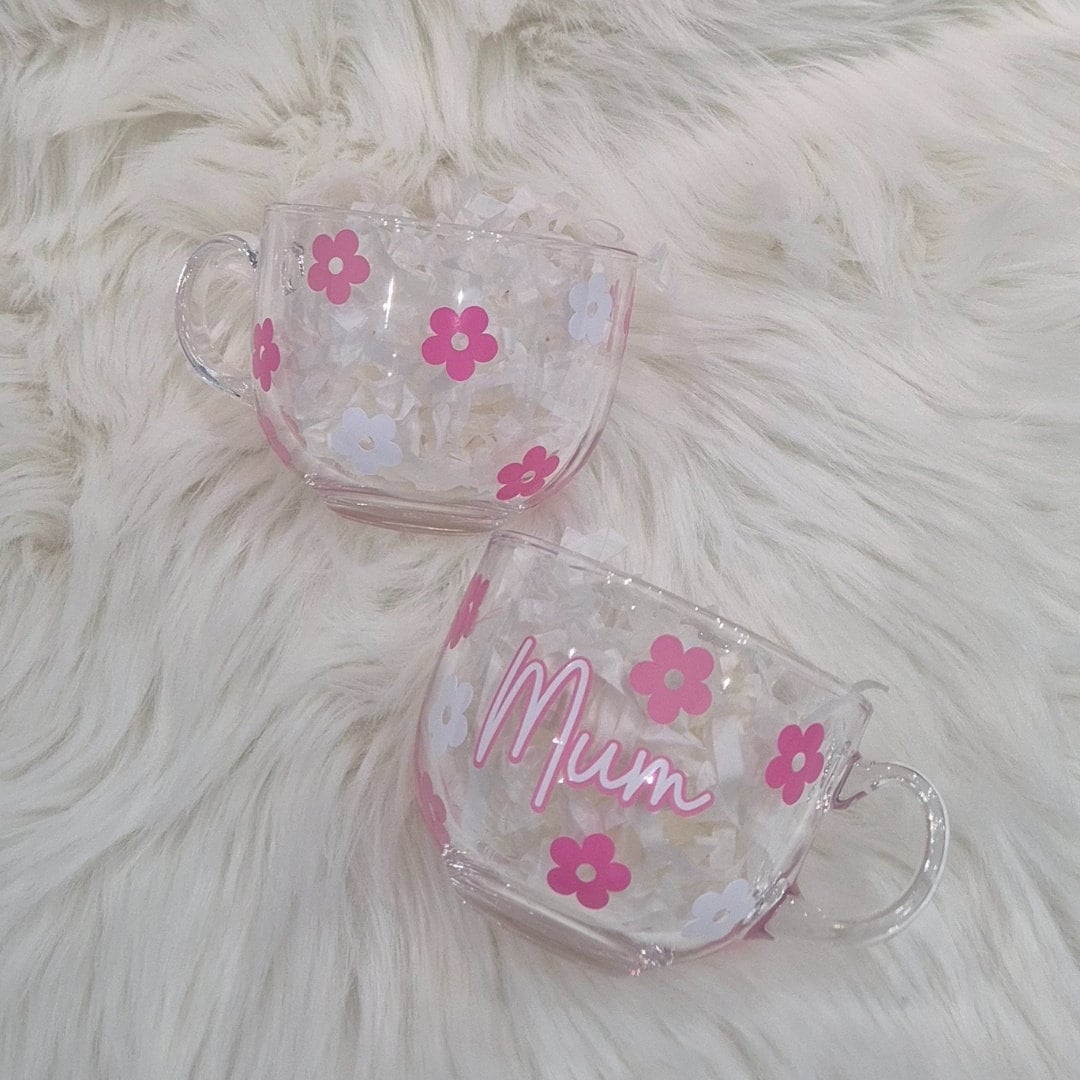 Personalised mum mug - Flower mug and coaster matching set