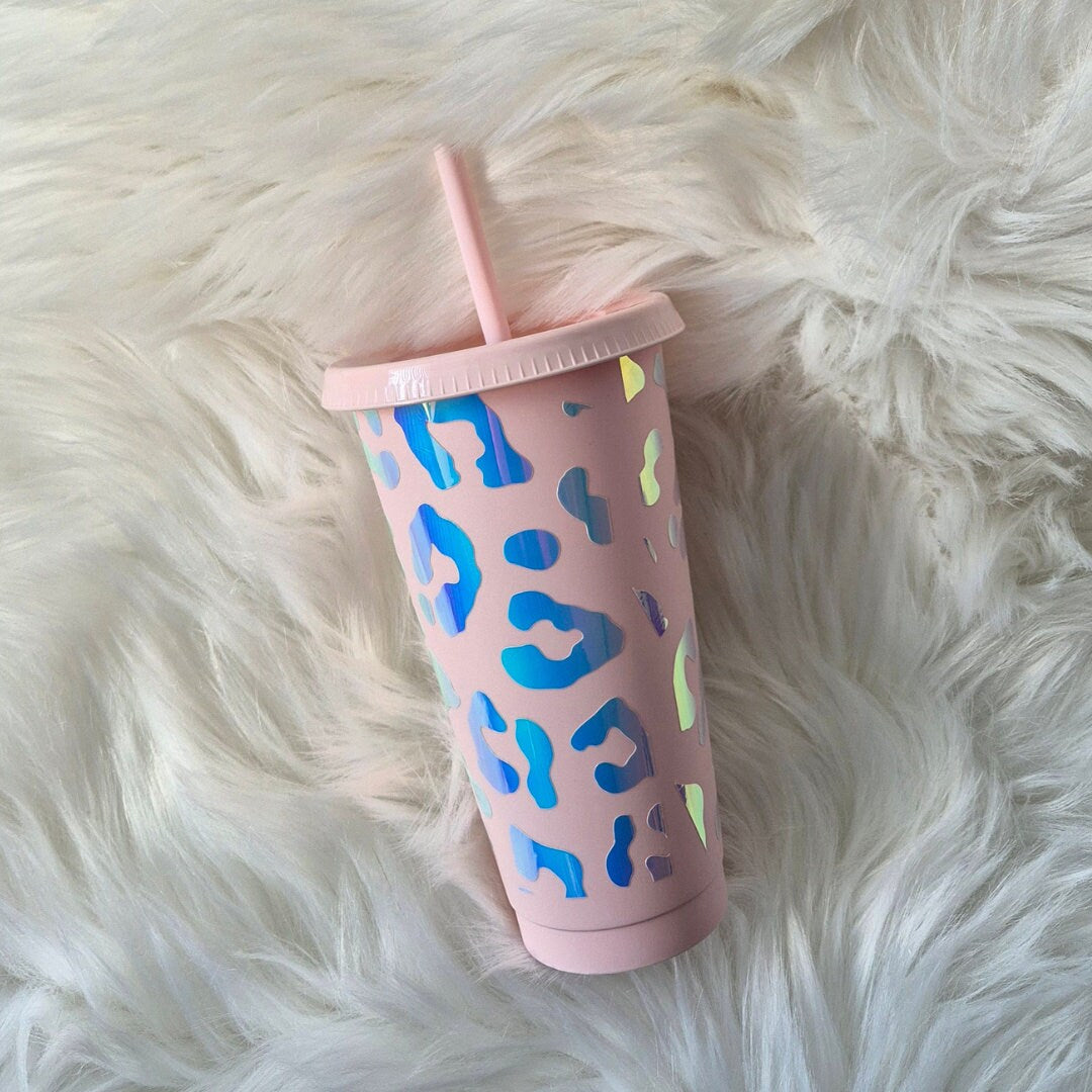 Holographic Leopard Print Tumbler With Initials