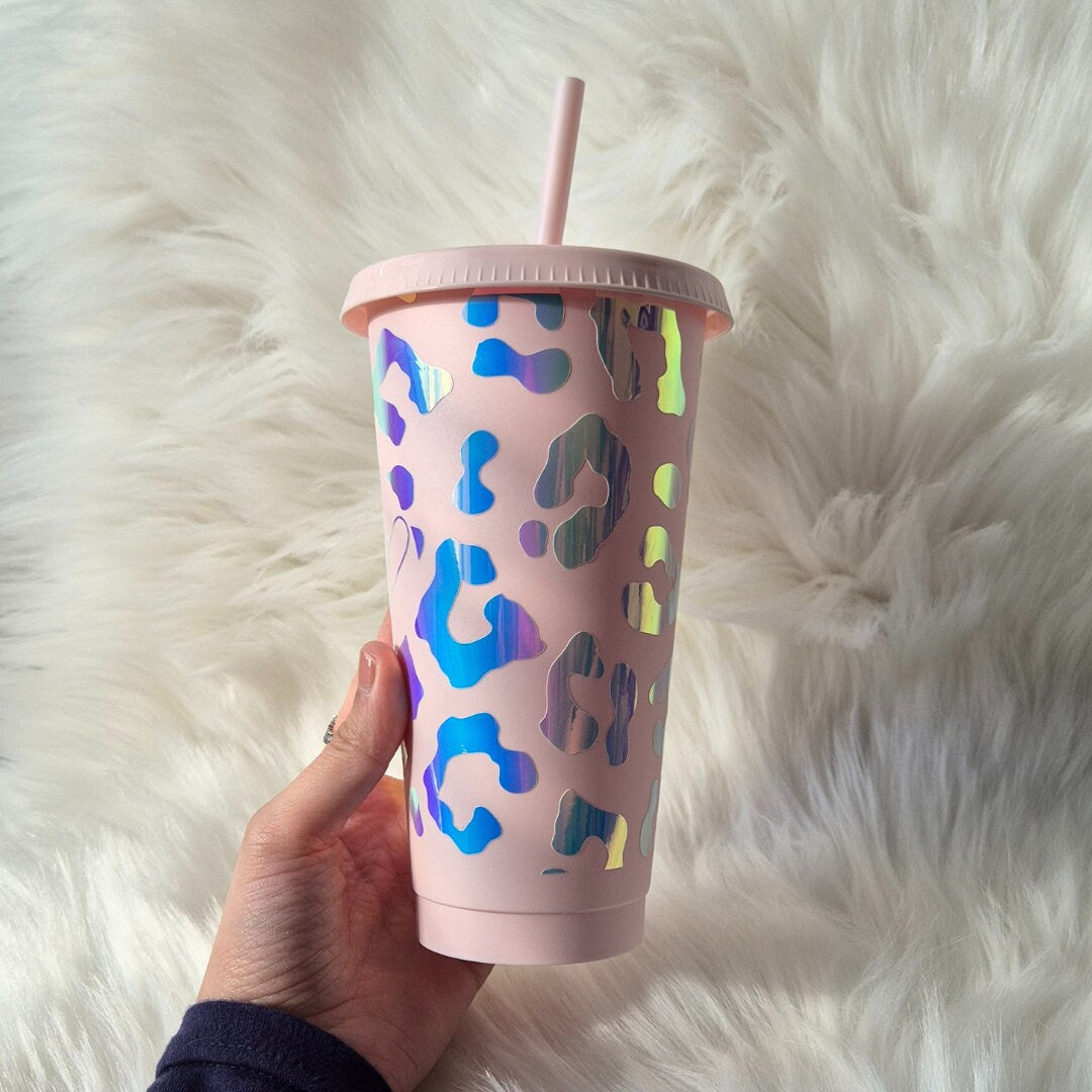 Holographic Leopard Print Tumbler With Initials