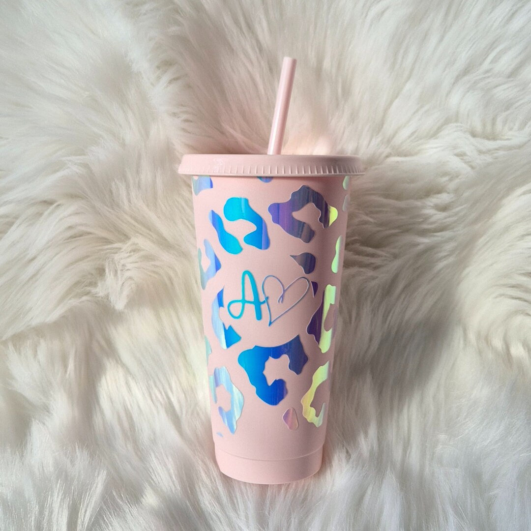 Holographic Leopard Print Tumbler With Initials